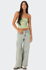 Petite Magda Acid Wash Low Rise Baggy Jeans