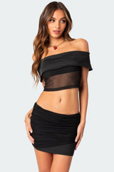 Hadley Fold Over Mesh Off Shoulder Top