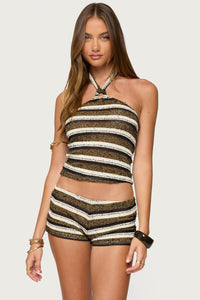 Elita Striped Textured Knit Halter Top