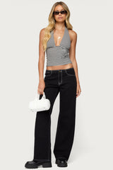 Contrast Stitch Low Rise Wide Leg Jeans