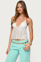 Meela Sequin Net Halter Top