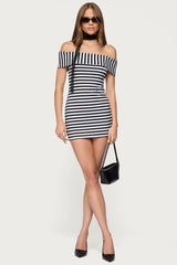 Zivi Fold Over Striped Mini Dress