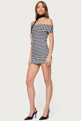 Zivi Fold Over Striped Mini Dress