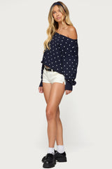 Oversized Off Shoulder Polka Dot Sweater