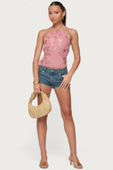 Embroidered Bead & Sequin Halter Top