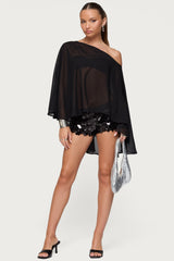 Sheer Chiffon Asymmetric Poncho