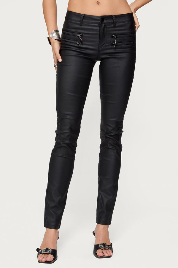Kaede Faux Leather Low Rise Skinny Jeans