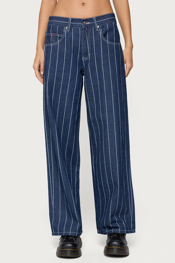 Kyler Pinstripe Mid Rise Baggy Jeans