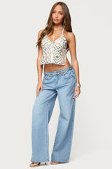 Mirra Embroidered Flower Low Rise Baggy Jeans