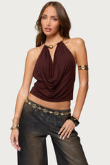 Mileva Cuff Deep Cowl Neck Top