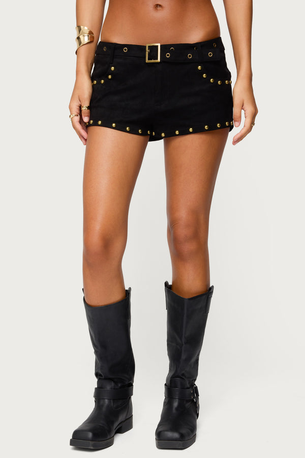 Studded Faux Suede Micro Shorts