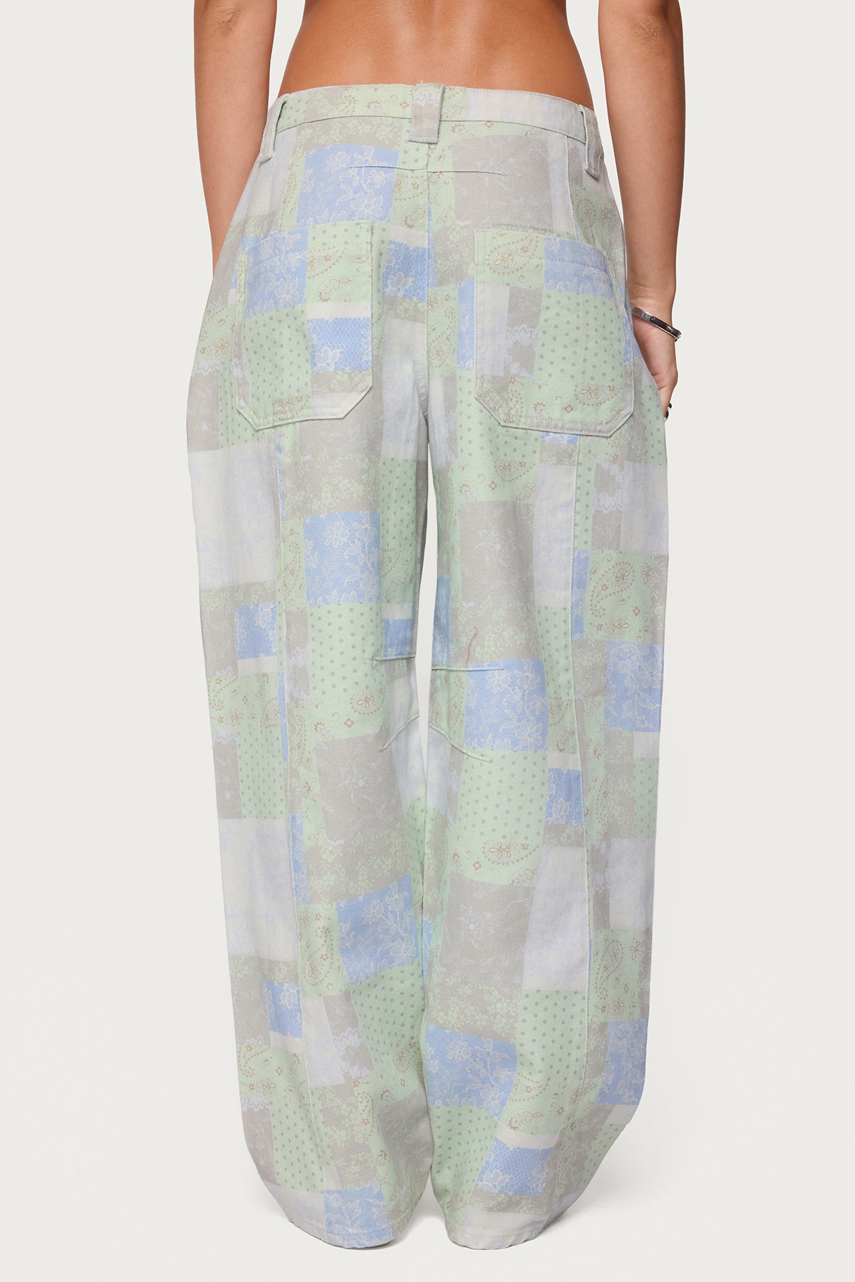 Patchwork Low Rise Barrel Leg Jeans