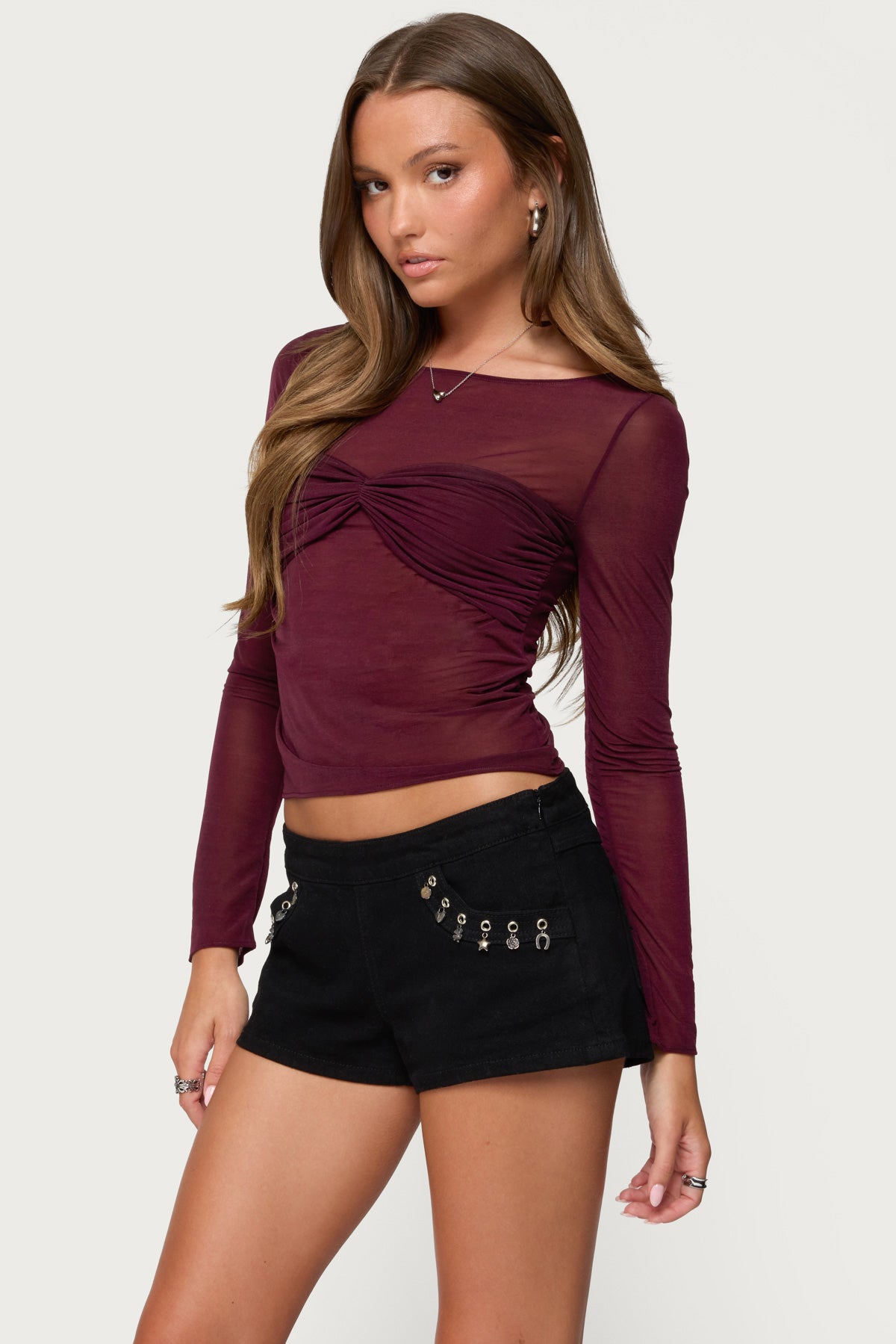 Oona Sheer Gathered Long Sleeve Top