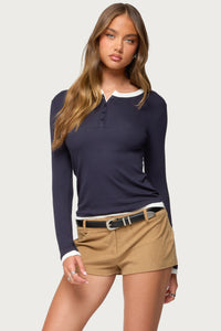 Contrast Layered Look Henley Top