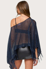Sequin Fringe Knit Poncho