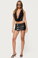 Kaine Button Faux Leather Mini Skort