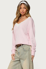 Marie Contrast Lacey V Neck Sweater