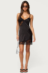 Asymmetric Lacey Satin Effect Mini Dress