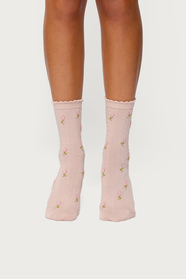 Embroidered Rose Socks