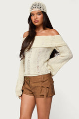 Renna Distressed Fold Over Knit Top