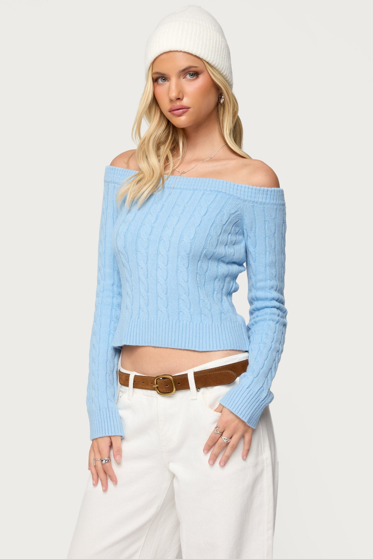 Taniza Off Shoulder Cable Knit Sweater