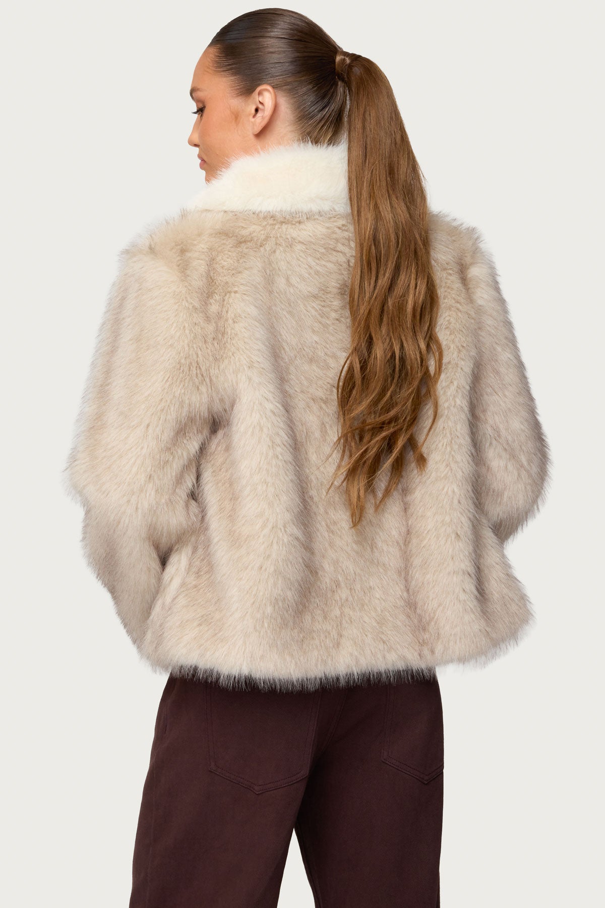 Contrast Collar Faux Fur Jacket