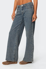 Leopard Heart Low Rise Baggy Jeans