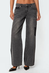 Contrast Pocket Washed Low Rise Baggy Jeans