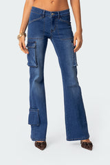 Roslyn Low Rise Flared Cargo Jeans