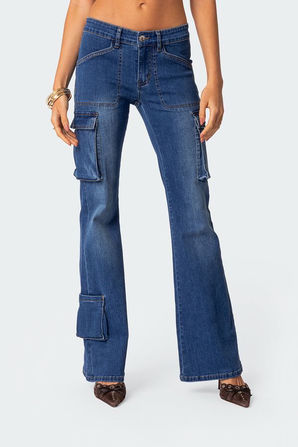 Roslyn Low Rise Flared Cargo Jeans