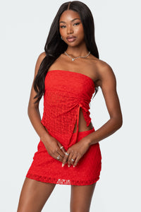 Amara Asymmetric Textured Lace Tube Top