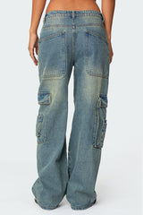 Westie Washed Low Rise Baggy Cargo Jeans