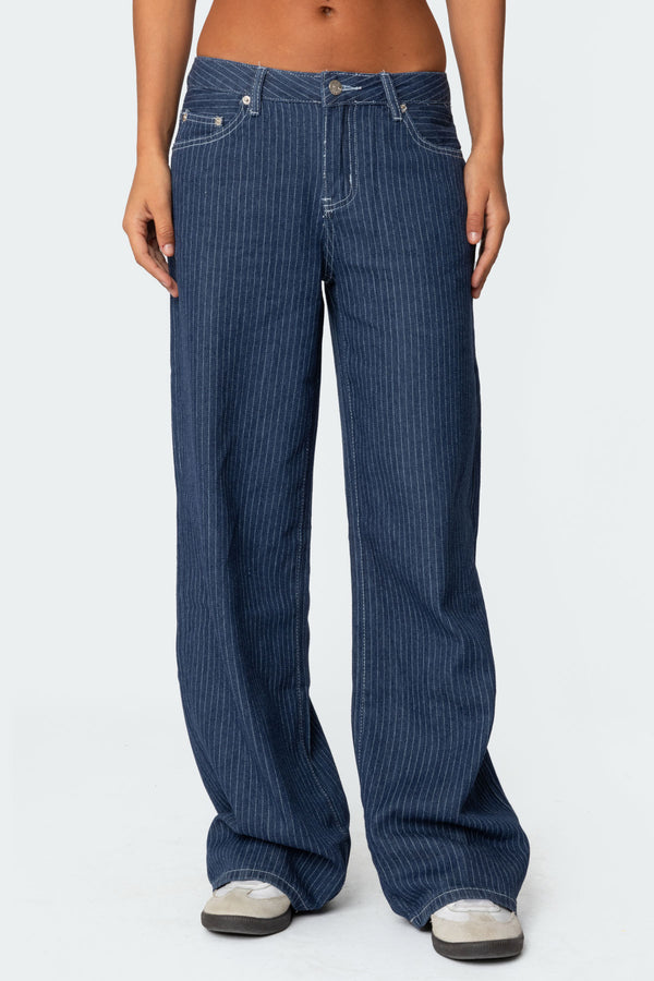 Pinstripe Low Rise Baggy Jeans