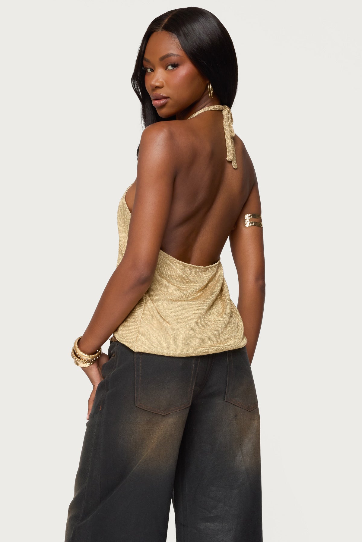 Stasia Sparkly Knit Split Front Top