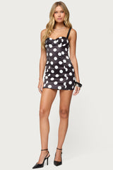 Polka Dot Cupped Satin Effect Mini Dress