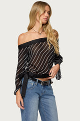 Diagonal Striped Off Shoulder Chiffon Top
