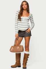 Lockie Striped Knit Babydoll Top