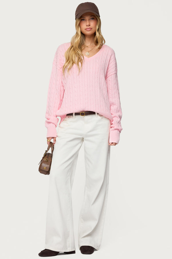 Polly V Neck Cable Knit Sweater view 2
