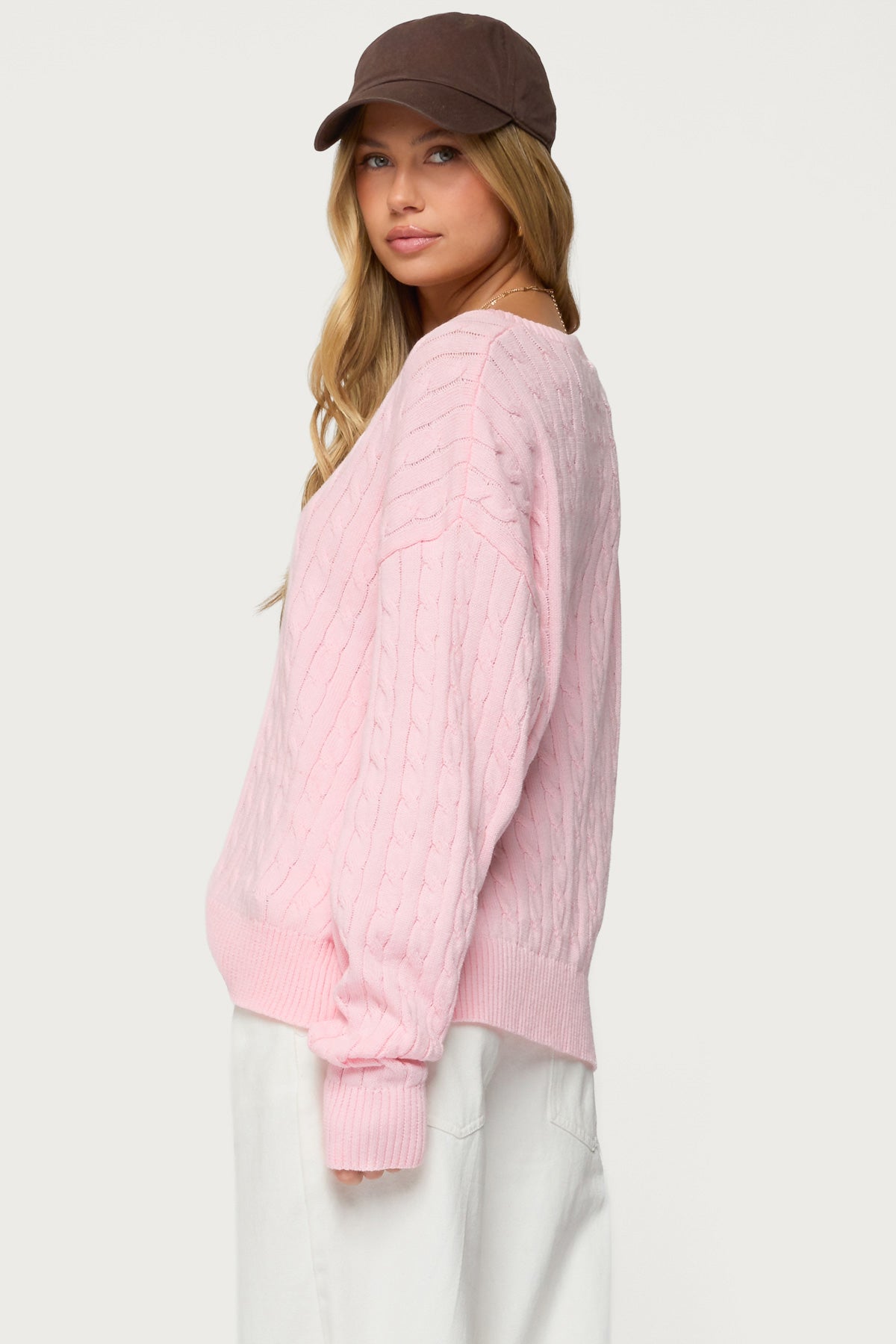Polly V Neck Cable Knit Sweater