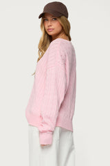 Polly V Neck Cable Knit Sweater