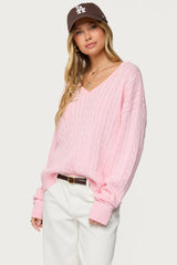 Polly V Neck Cable Knit Sweater