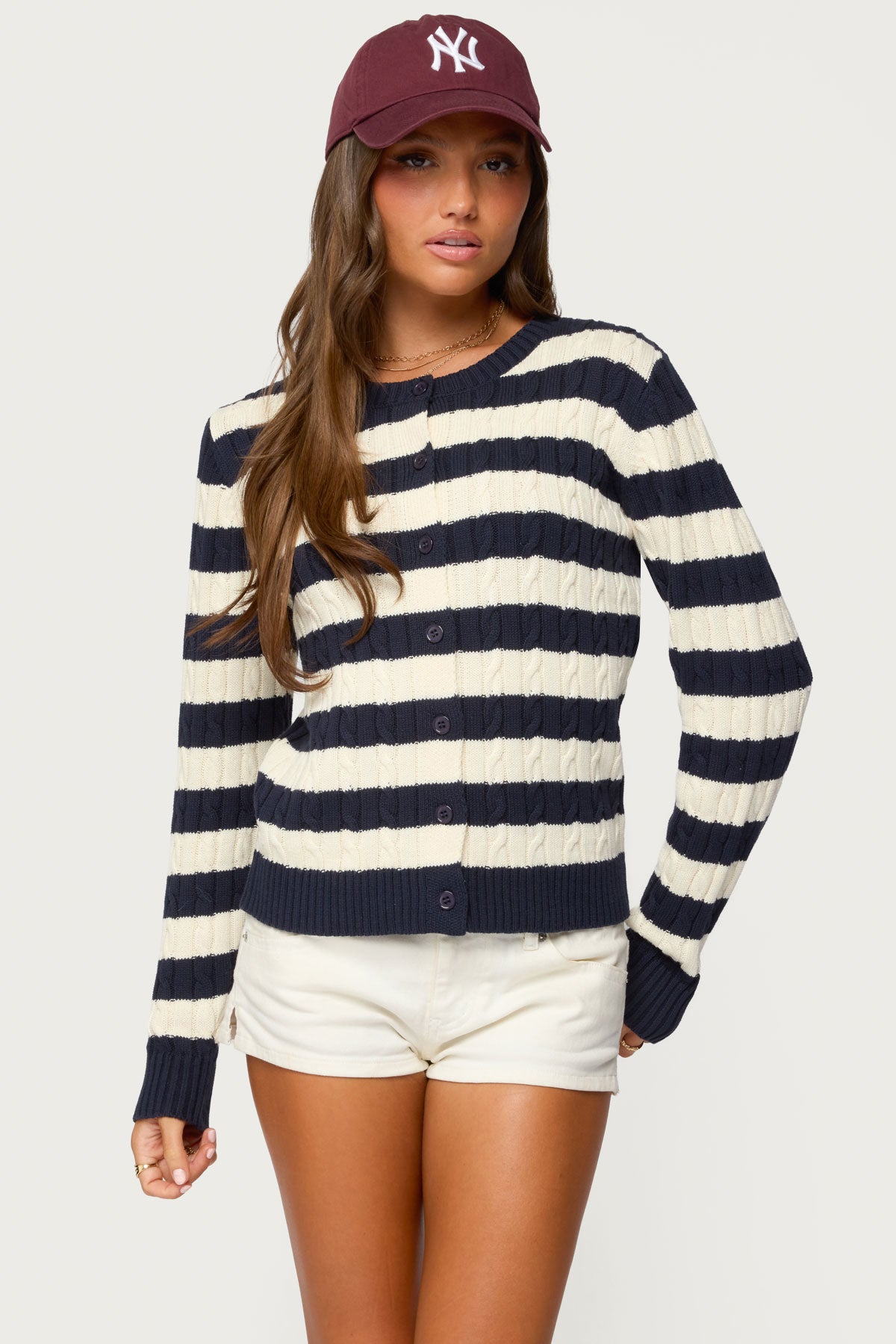 Mildred Striped Cable Knit Cardigan
