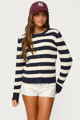 Mildred Striped Cable Knit Cardigan
