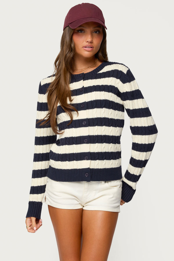 Mildred Striped Cable Knit Cardigan view 2