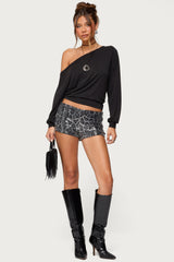 Sequin Leopard Printed Micro Shorts
