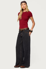 Contrast Stitch Low Rise Baggy Jeans