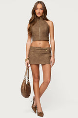 Karly Faux Leather Open Back Top