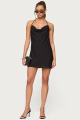 Bead Backless Cowl Neck Mini Dress