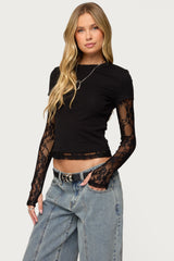 Layered Lace Sleeve T Shirt
