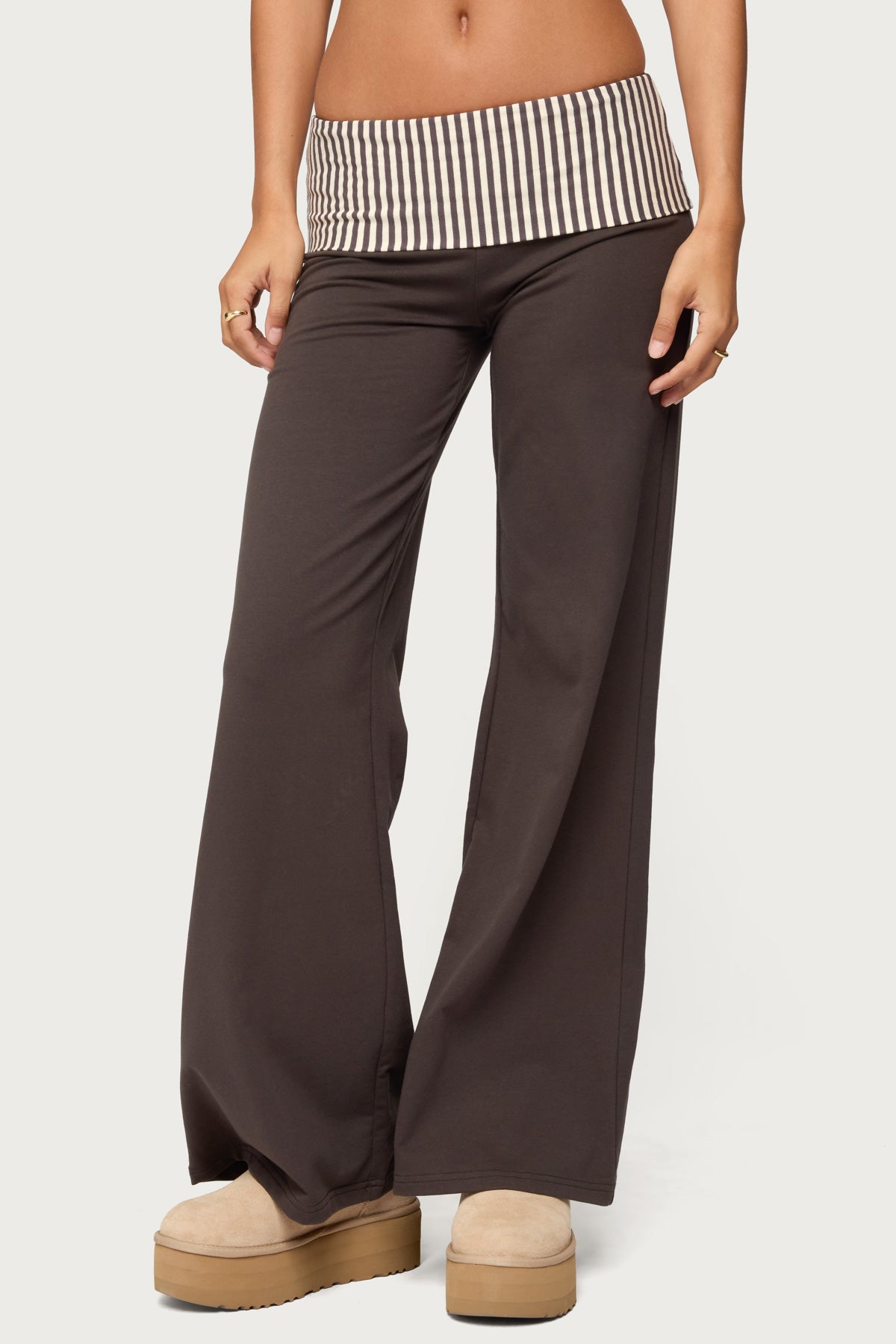 Meshey Striped Fold Over Pants